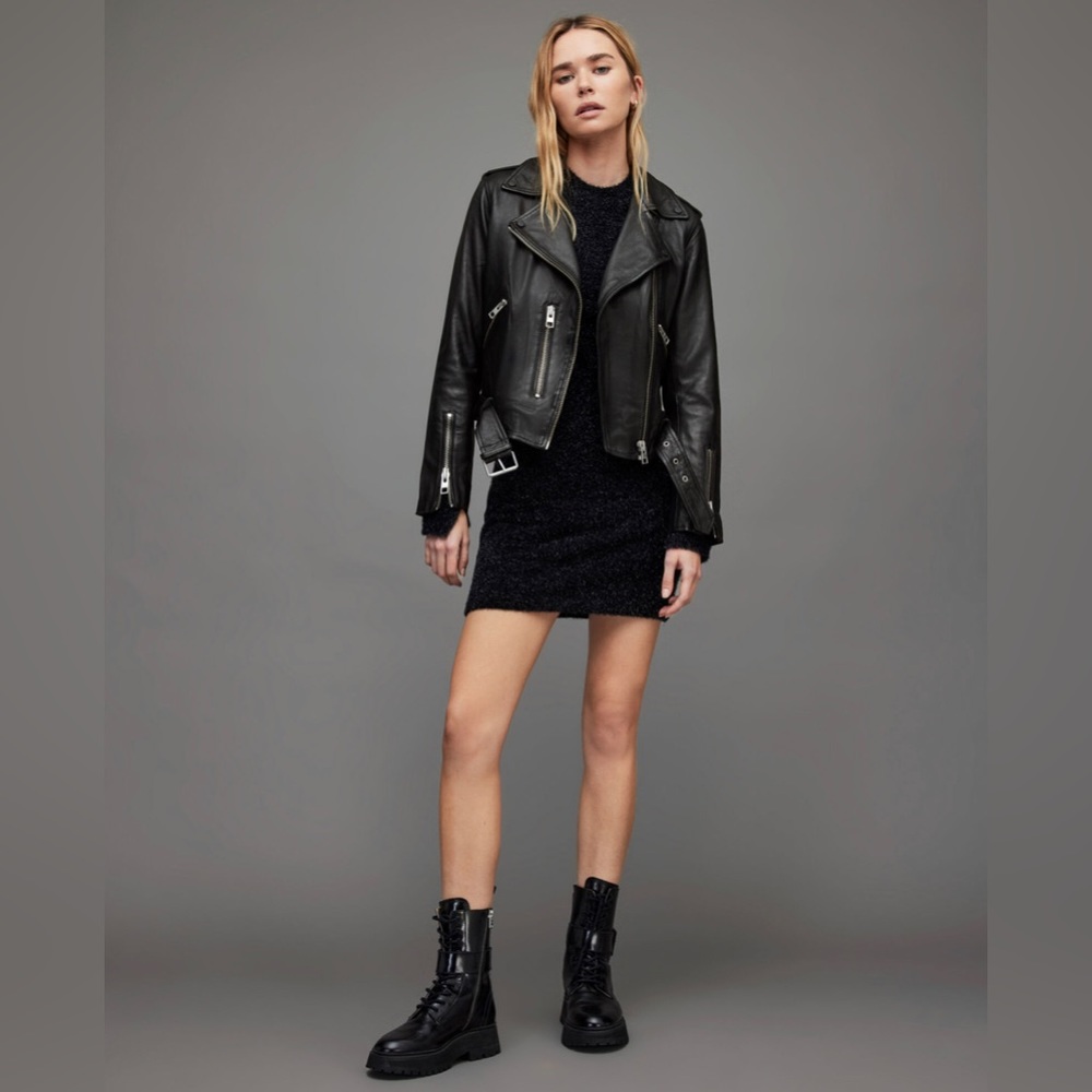 Allsaints Balfern Black leather biker jacket size 2 - Picture 2 of 7